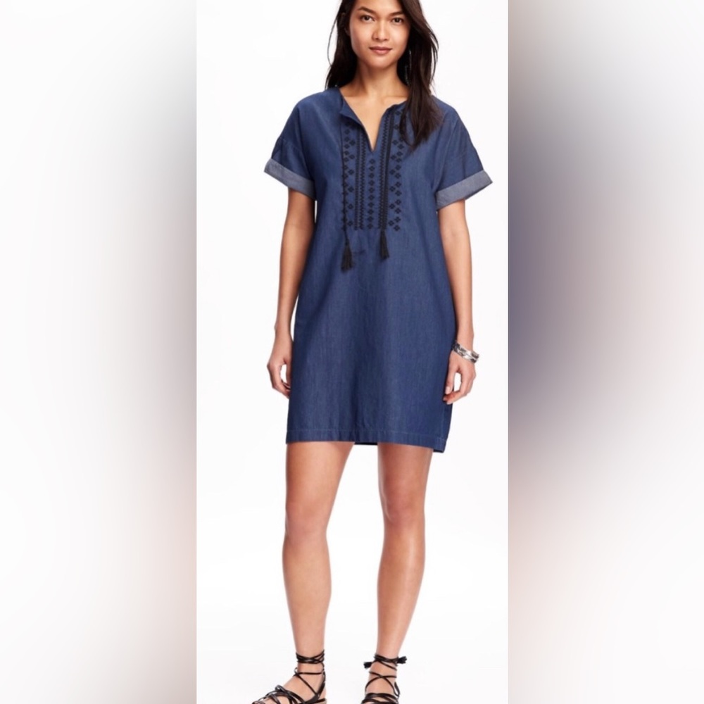 Chambray Embroidered Dress